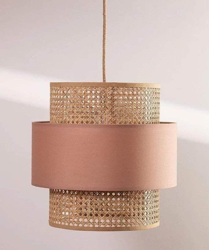 Meshkah Lighting Rustic Woven Hanging Pendant Lamp - Beige Clay, Ambient Light