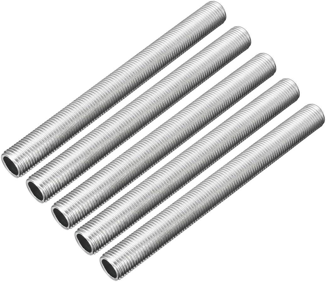 uxcell Lamp Pipe , M10 Thread 100mm Length Hollow Lamps Repair Part Hardware for Lamp Lights, Zinc Plated Silver Tone, Pack of 5
