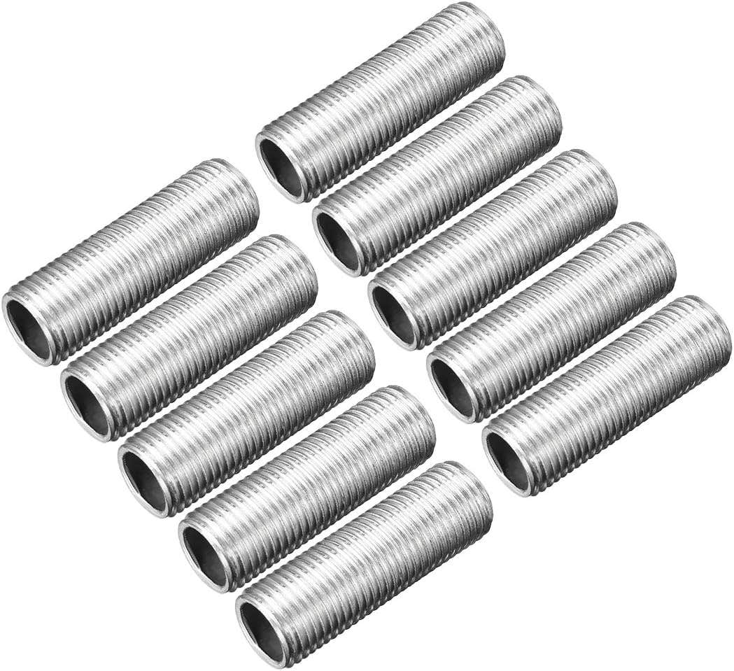 uxcell Lamp Pipe , M10 Thread 30mm Length Hollow Lamps Repair Part Hardware for Lamp Lights, Zinc Plated Silver Tone, Pack of 10