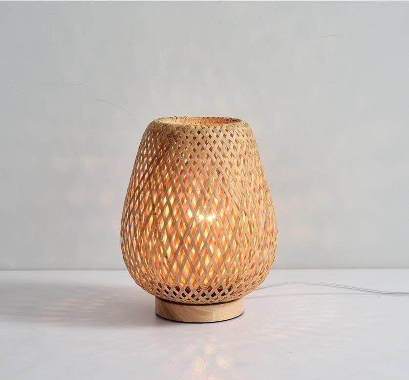 Meshkah Lighting Woven Bamboo Table Lamp with Light Pattern Effect - Matte Finish - E27 Bulb Base