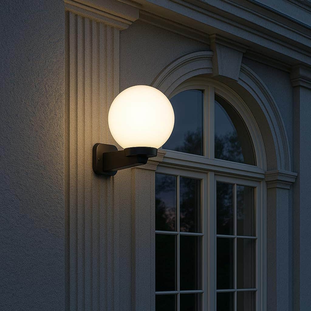 Modern Globe Wall Lamp for Outdoor Facades__30*40cm (Globe Size 25cm) __ by Mushkah Lighting