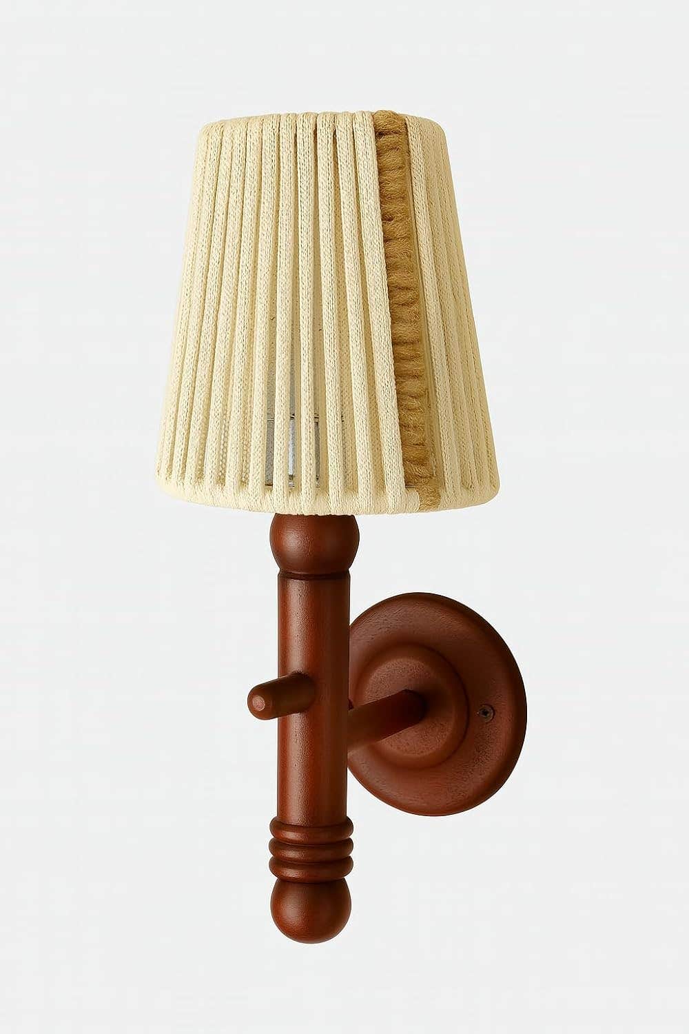 Mushkah Lighting Wooden Wall Lamp with Braided Fabric Cover - Rustic Vintage__