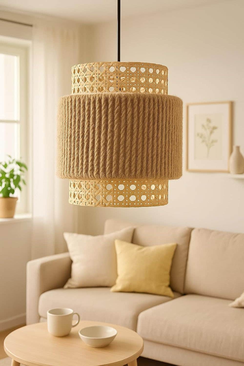 Mushkah Lighting Natural Rope and Kana Pendant Lamp