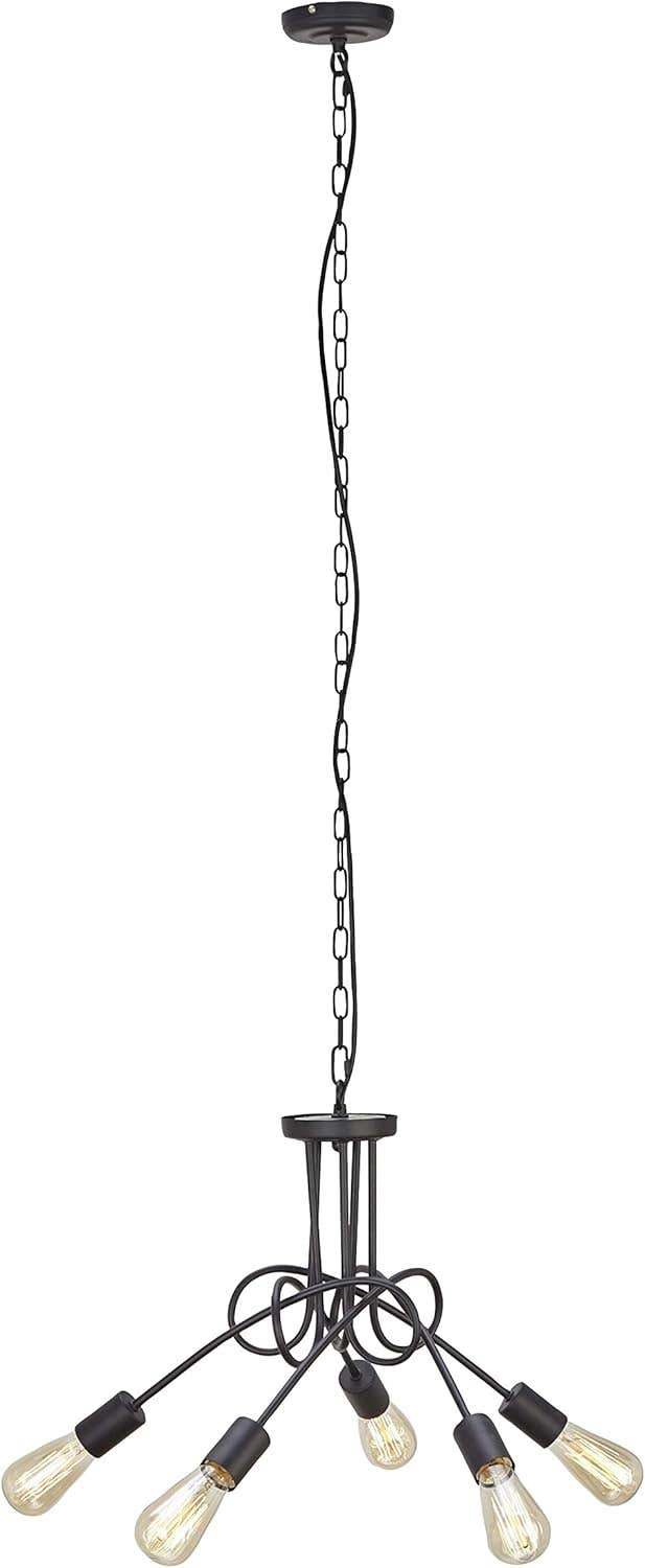 Deco 79 Black Iron Pendant Lamp - Modern Style, 5-Light Source