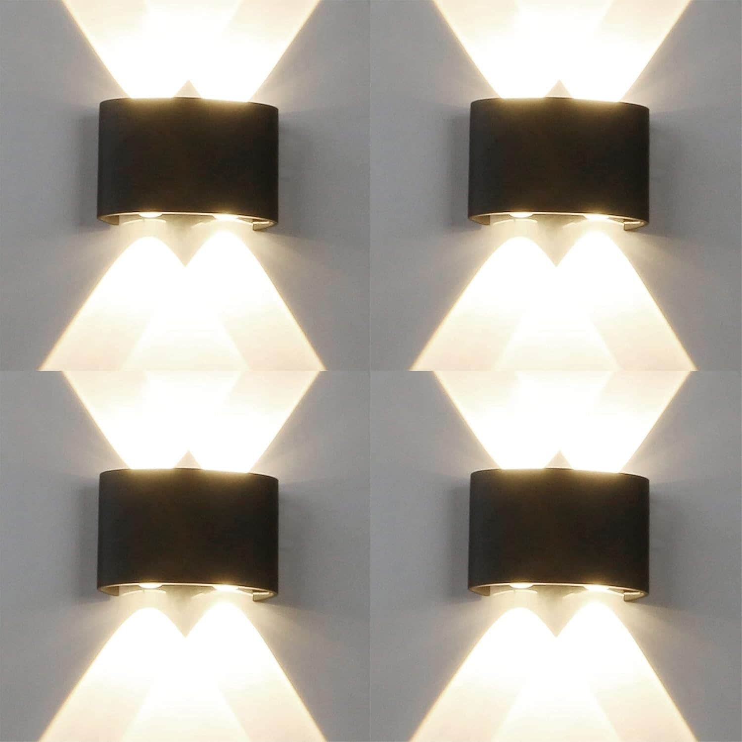 Murphy 4W LED Waterproof Outdoor Wall Rectangle Up Down Wall Mounted Metal Lamp (Black), Natural White, Pack of 4