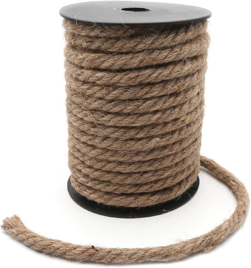 Natural Jute Twine,Heavy Duty Jute String Rope Roll for DIY Christmas Packaging Arts Crafts Garden Cat Scratcher 8mm Thick 40 Feet Long