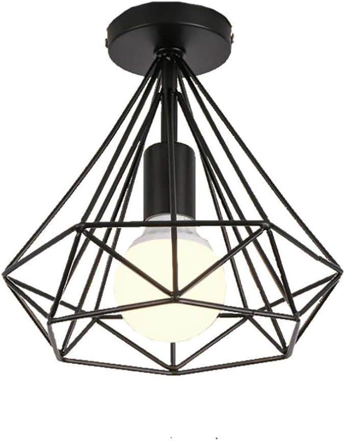 Mishkah Lighting Industrial Vintage Metal Cage Ceiling Lamp__ for Dining Room Bedroom (Black)
