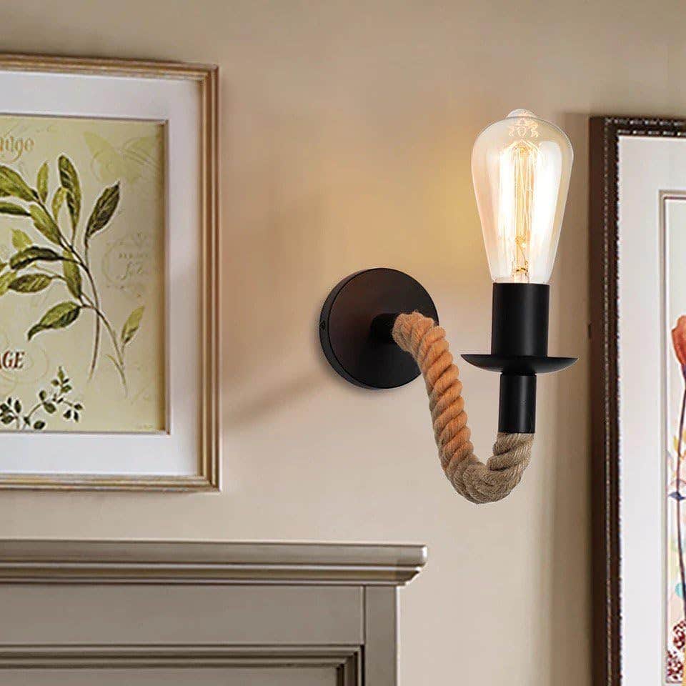 Rustic Rope Wall Lamp with Edison Bulb - Beige x Black - Mishkah Lighting