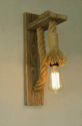 Glitz Wooden Square 60W Rope Wall Lamp (Beige)