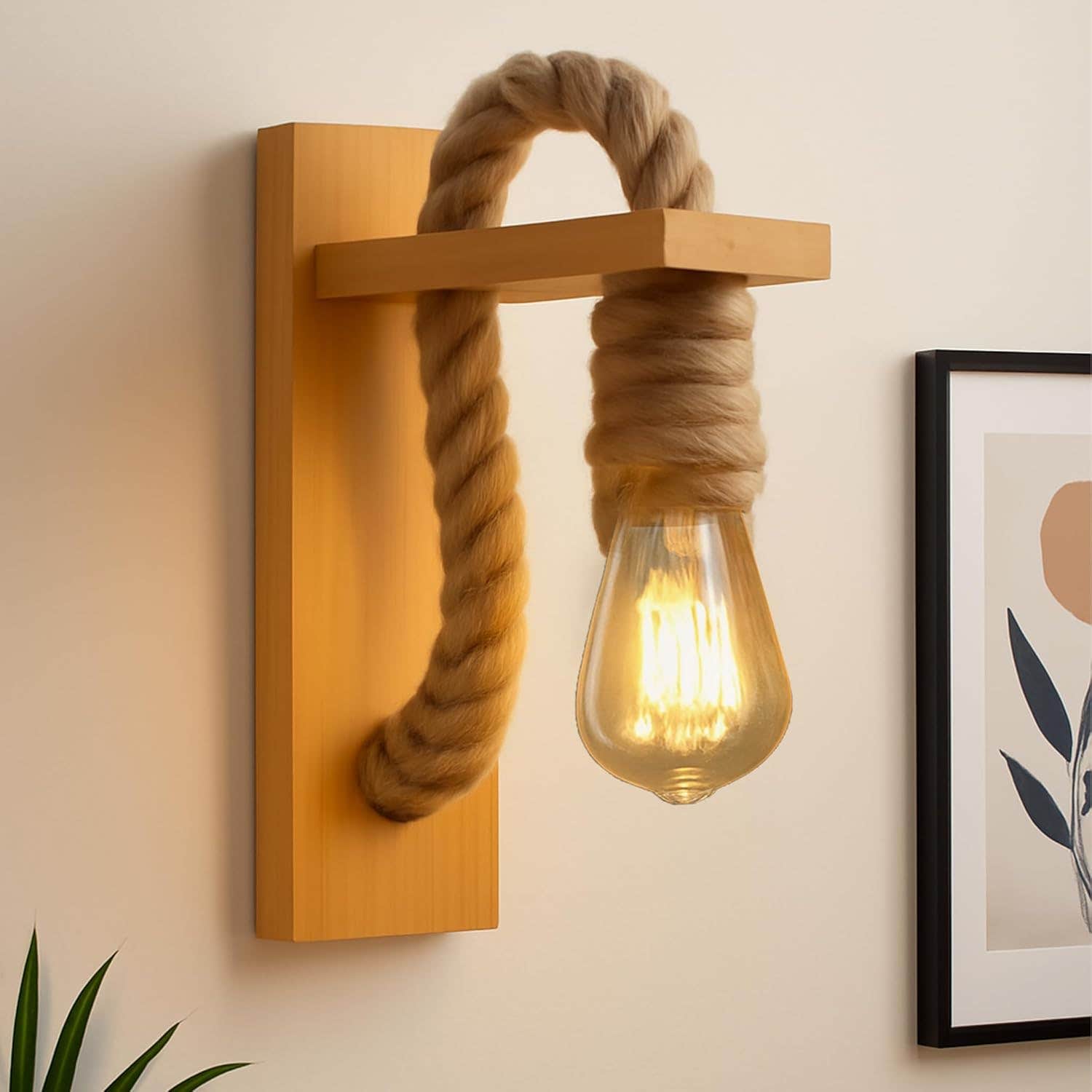 DarkVision Modern Wood Wall Light - Brown, Bedroom & Living Room Decoration - Bulb excluding