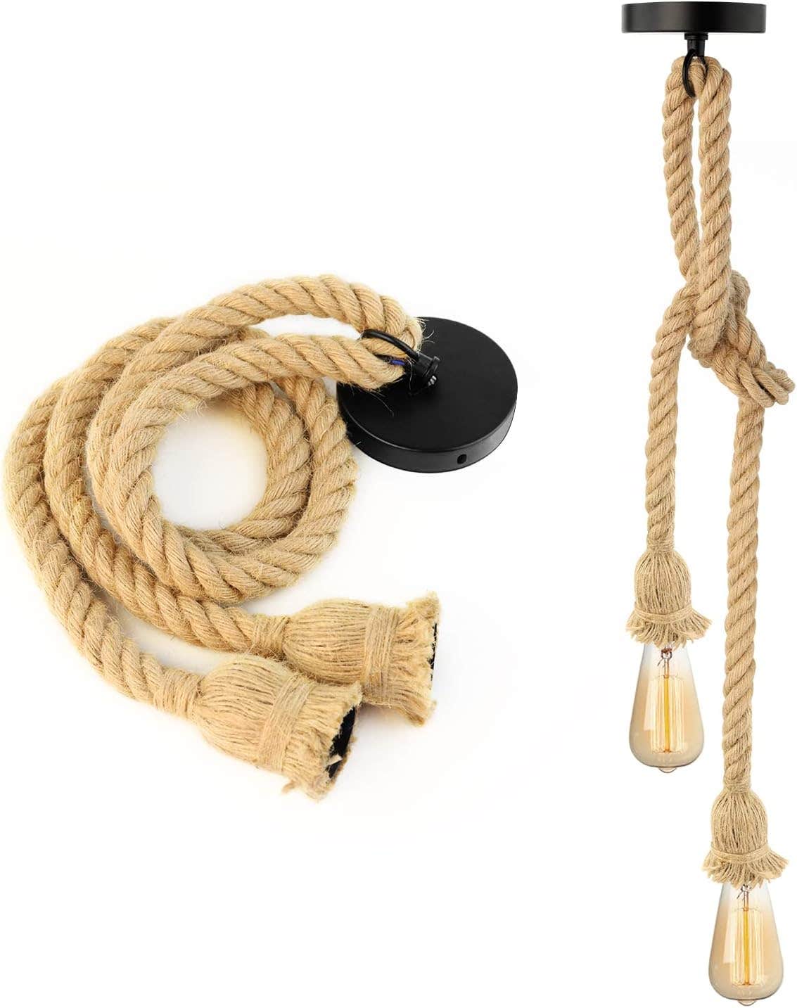 Retro Industrial Pendant Light with Hemp Rope - DIY Chandelier