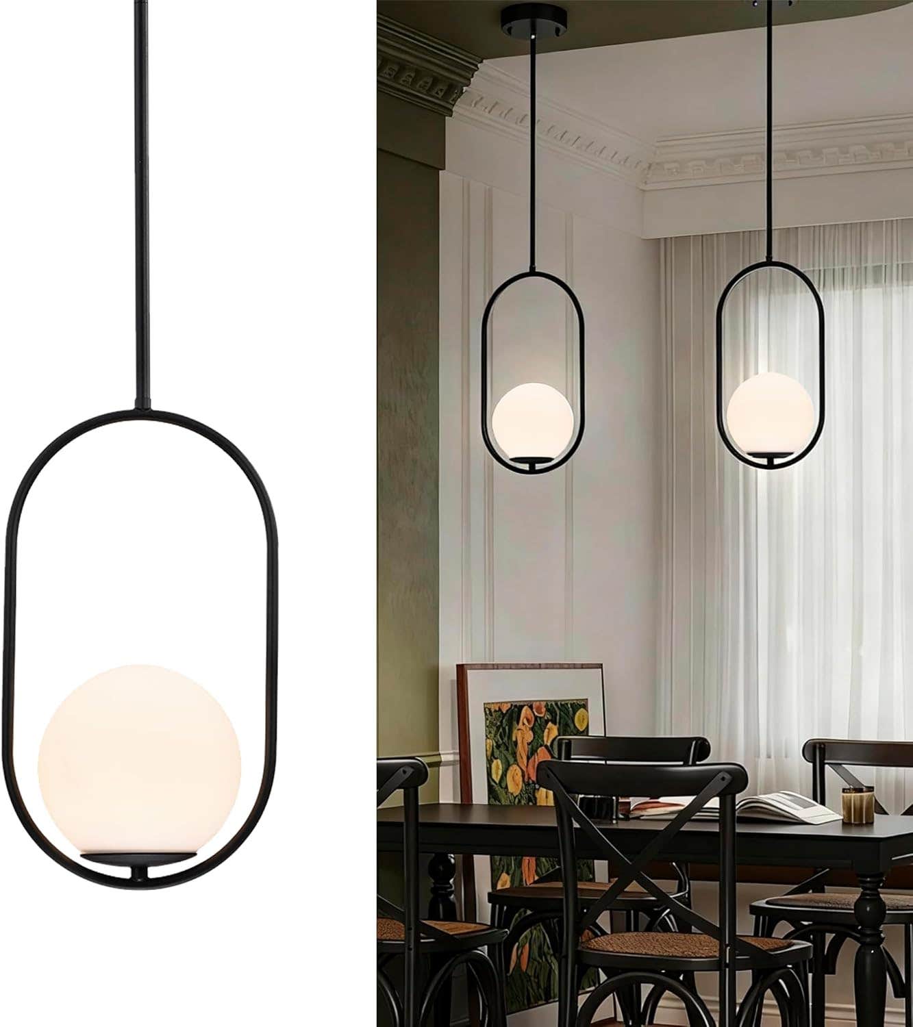 Alighting Black Glass Pendant Light - Modern Spherical Ceiling Fixture