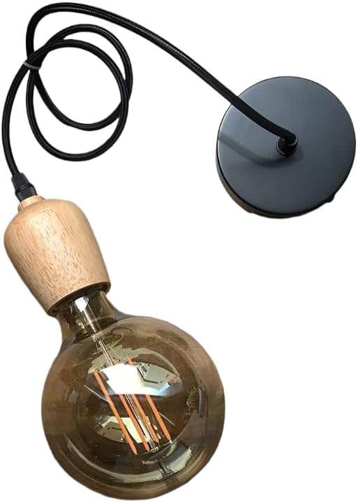 Modern Wooden Socket Hanging Lamp with Metal Construction