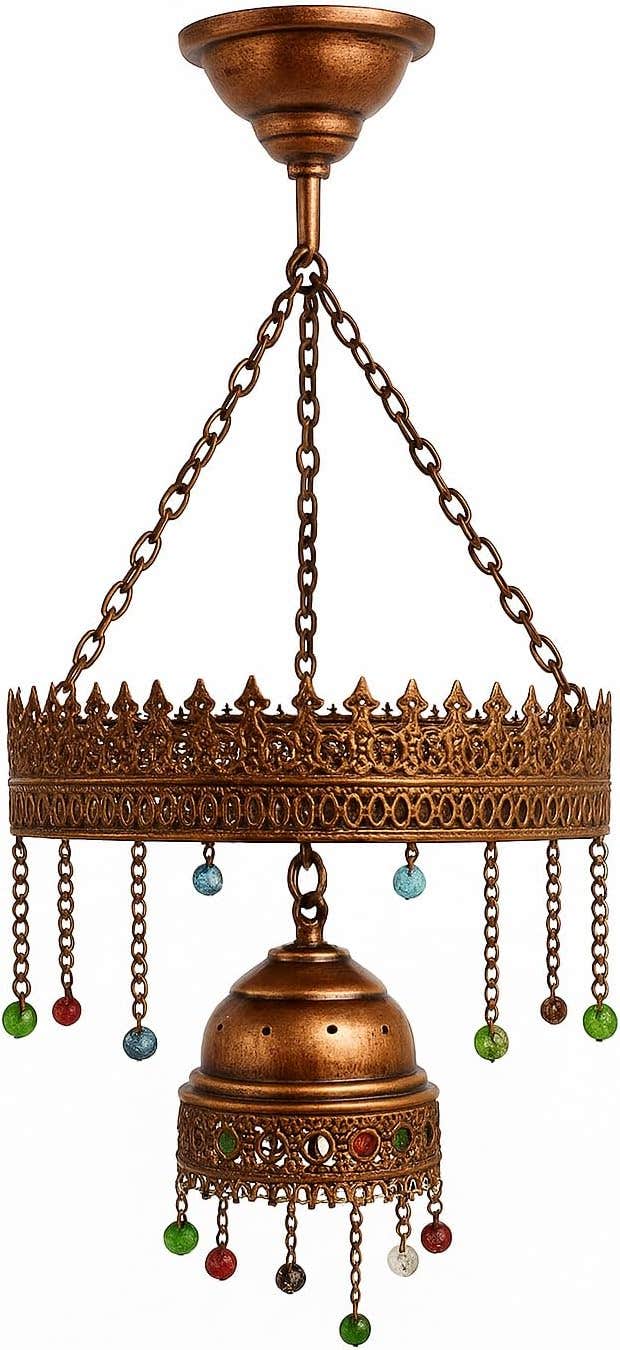 Meshkah Lighting Copper Chandelier with Colorful Crystal Beads