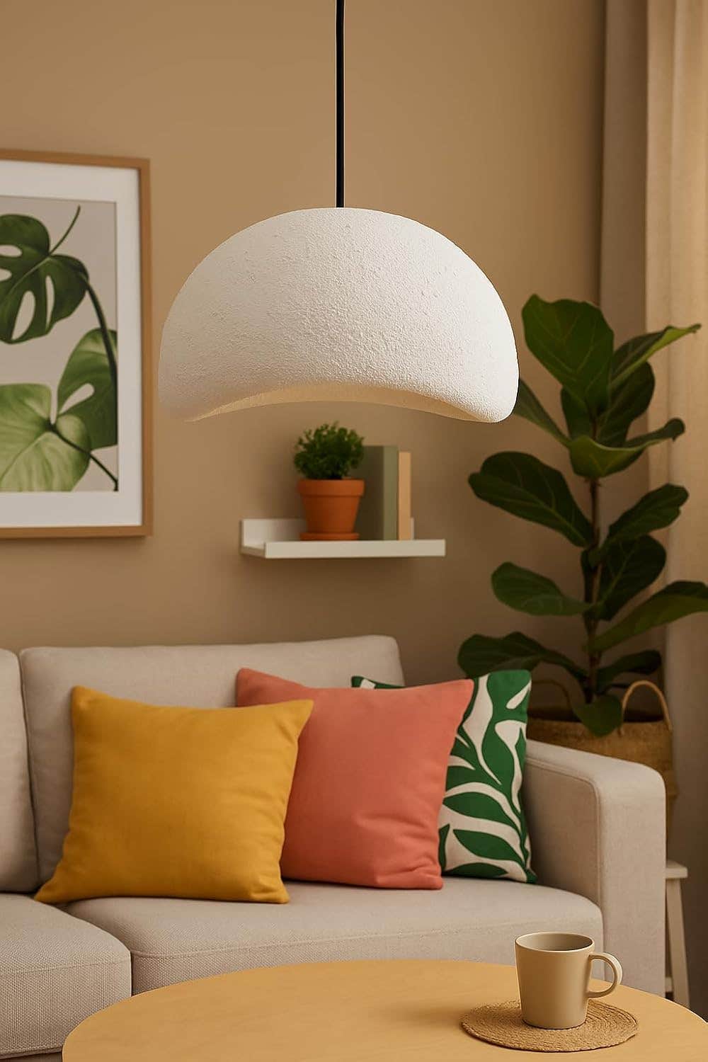 Modern White Stone Texture Fiberglass Ceiling Light Fixture - Mishkah Lighting