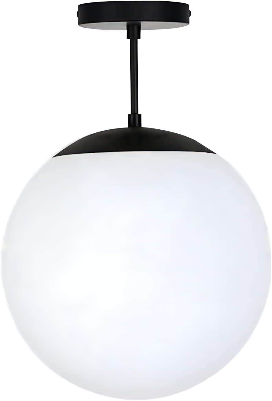 Steel Ceiling Pendant Light Single Glass Ball -Black