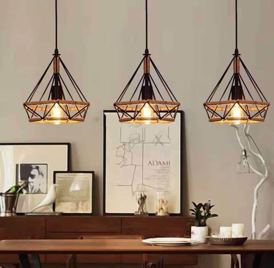 Modern Industrial Geometric Pendant Lamp - 3 Heads, Linear Base
