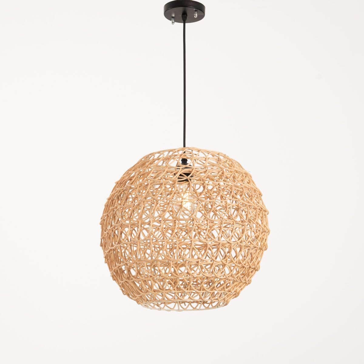 Boho Beige Bamboo Hanging Pendant Light by Mishkah Lighting