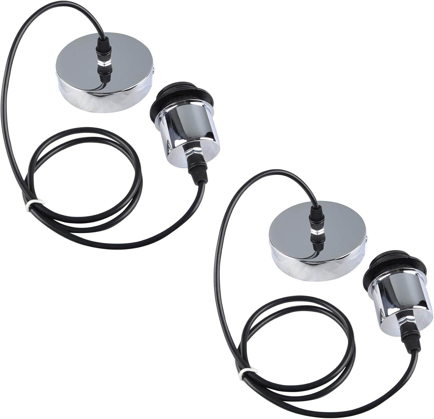 JIAHUA Metal Pendant Light Fitting, Chrome, E27 Lamp Holder - Ceiling Pendant Light Kit