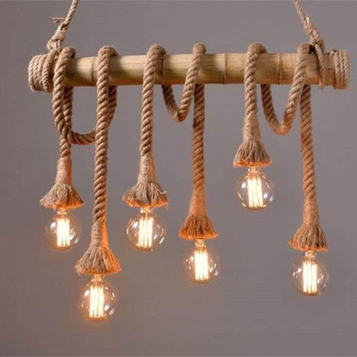 Handcrafted Vintage Bamboo Anchor Rope Hanging Lamp | Coastal Nautical Lighting