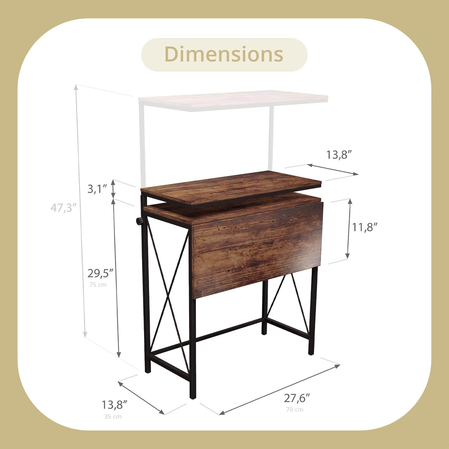 Zaqei Small Standing Desk, Height Adjustable Writing Desk - Black/Brown