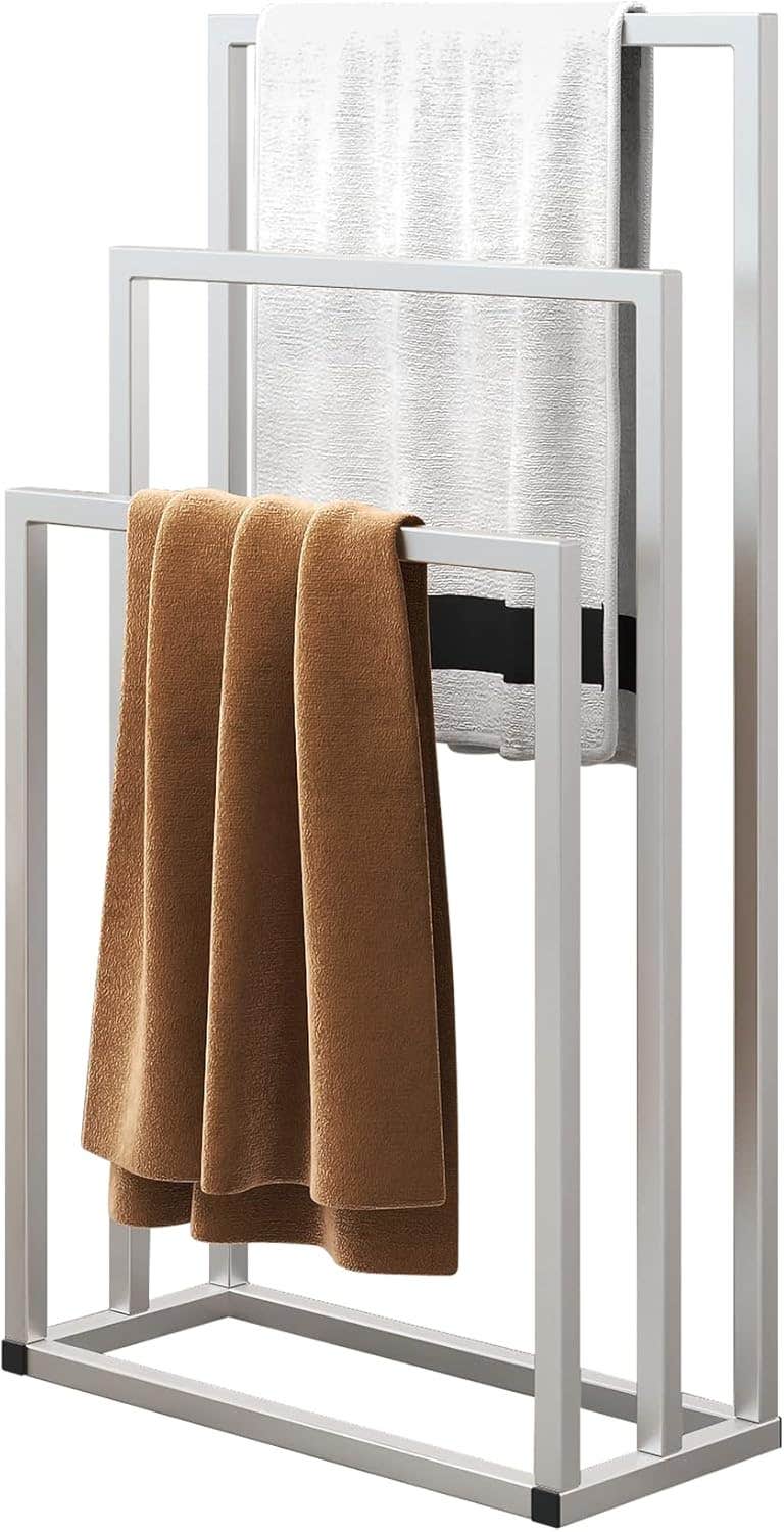 HOJINLINERO 3-Tier Freestanding Metal Towel Rack - Silver