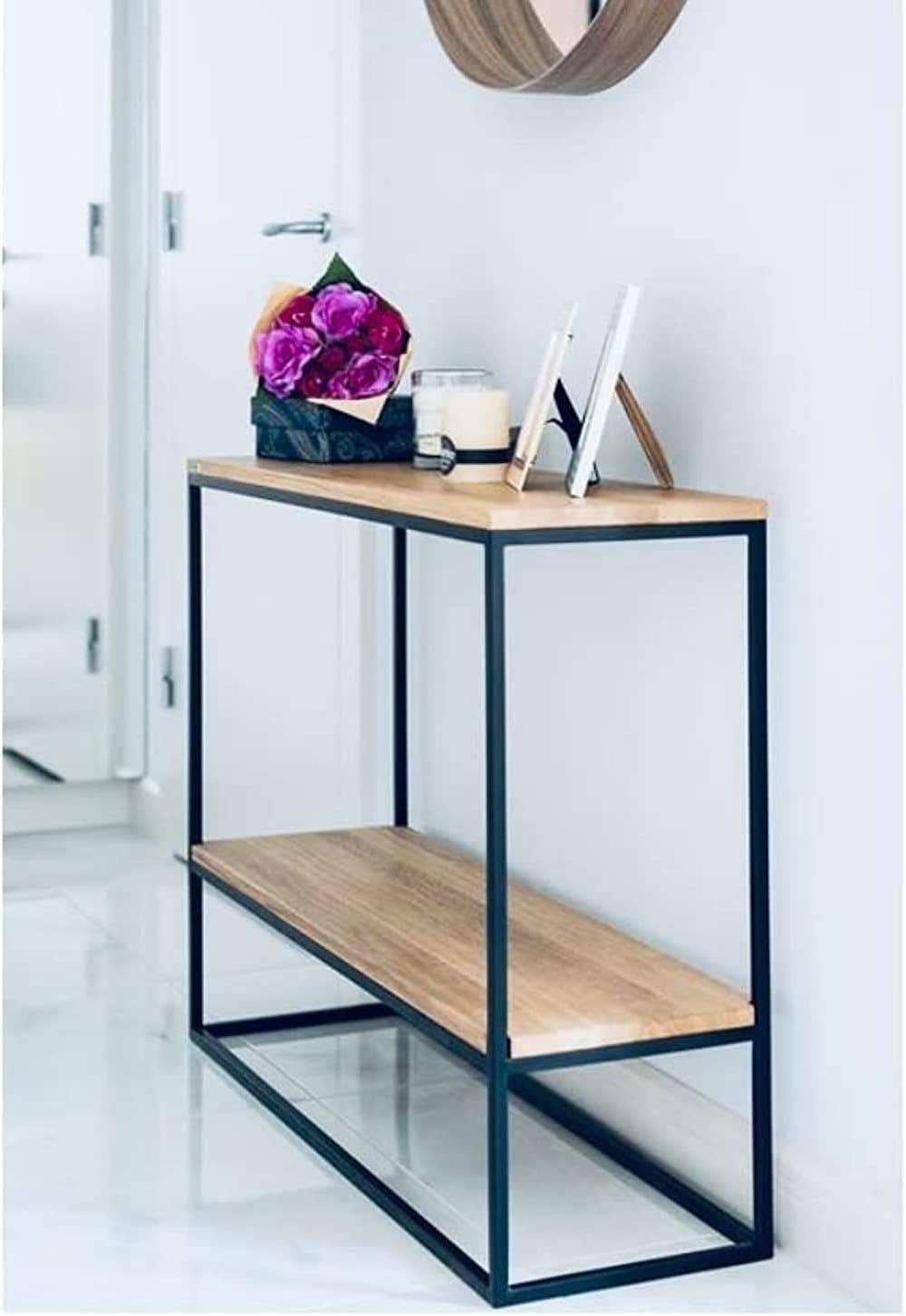 Modern Brown Console Table | 100x30 cm | Solid Oak & Steel Frame