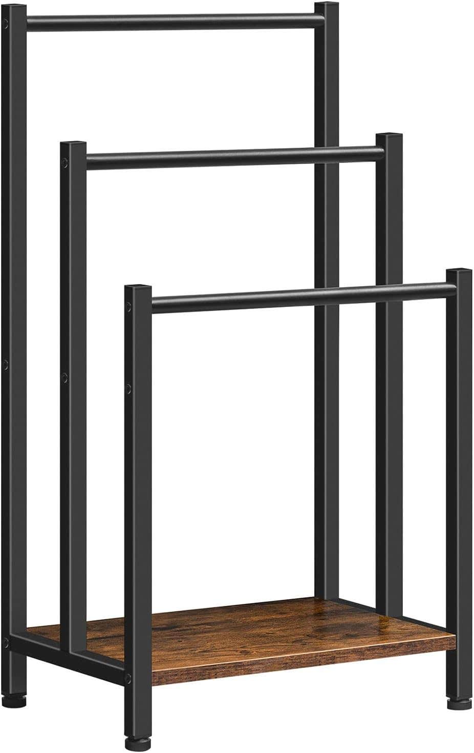 HOOBRO Freestanding Metal Towel Rack with 3 Tier Blanket Ladder - Black