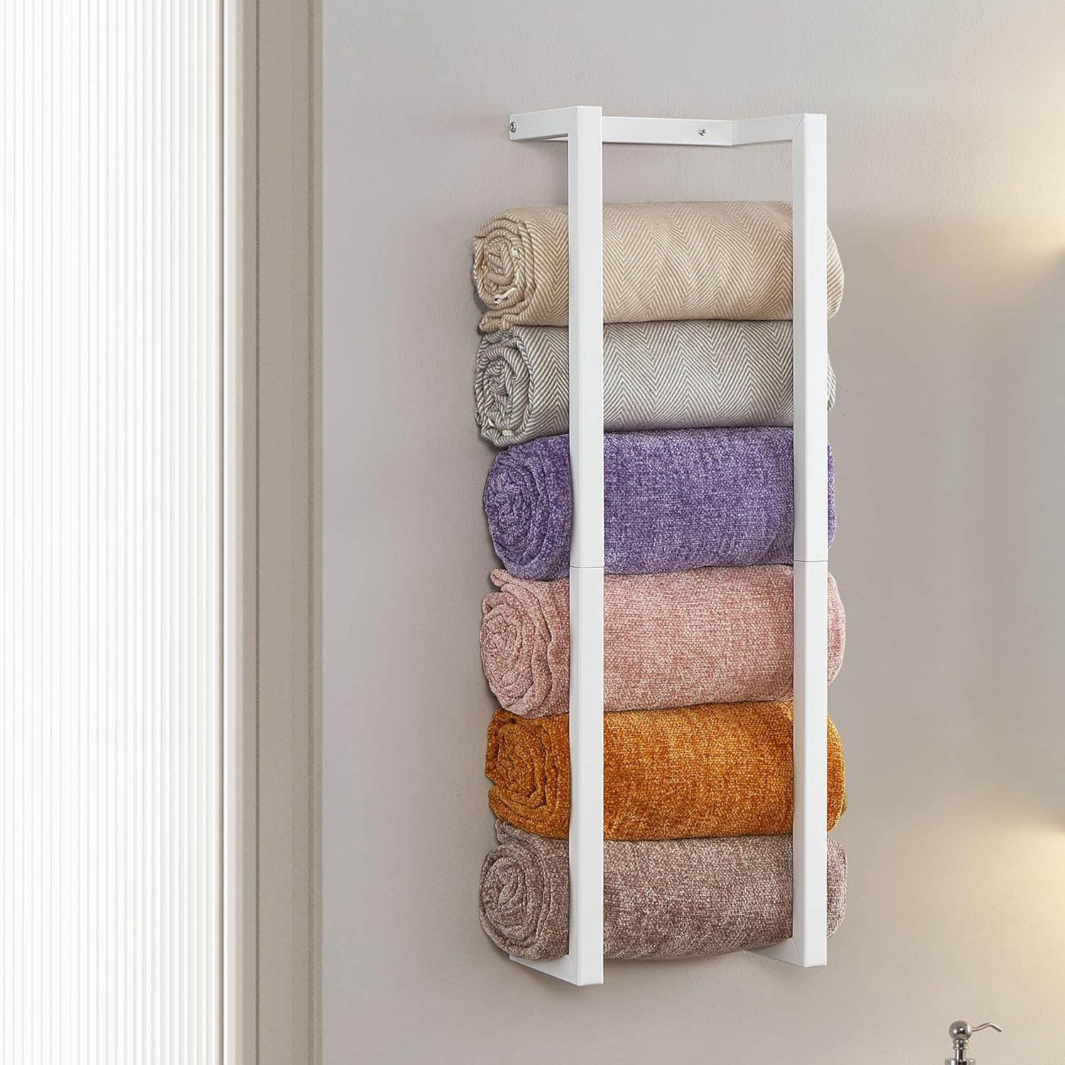 Roeveca White Metal Bathroom Towel Rack, Wall-Mounted Towel Holder