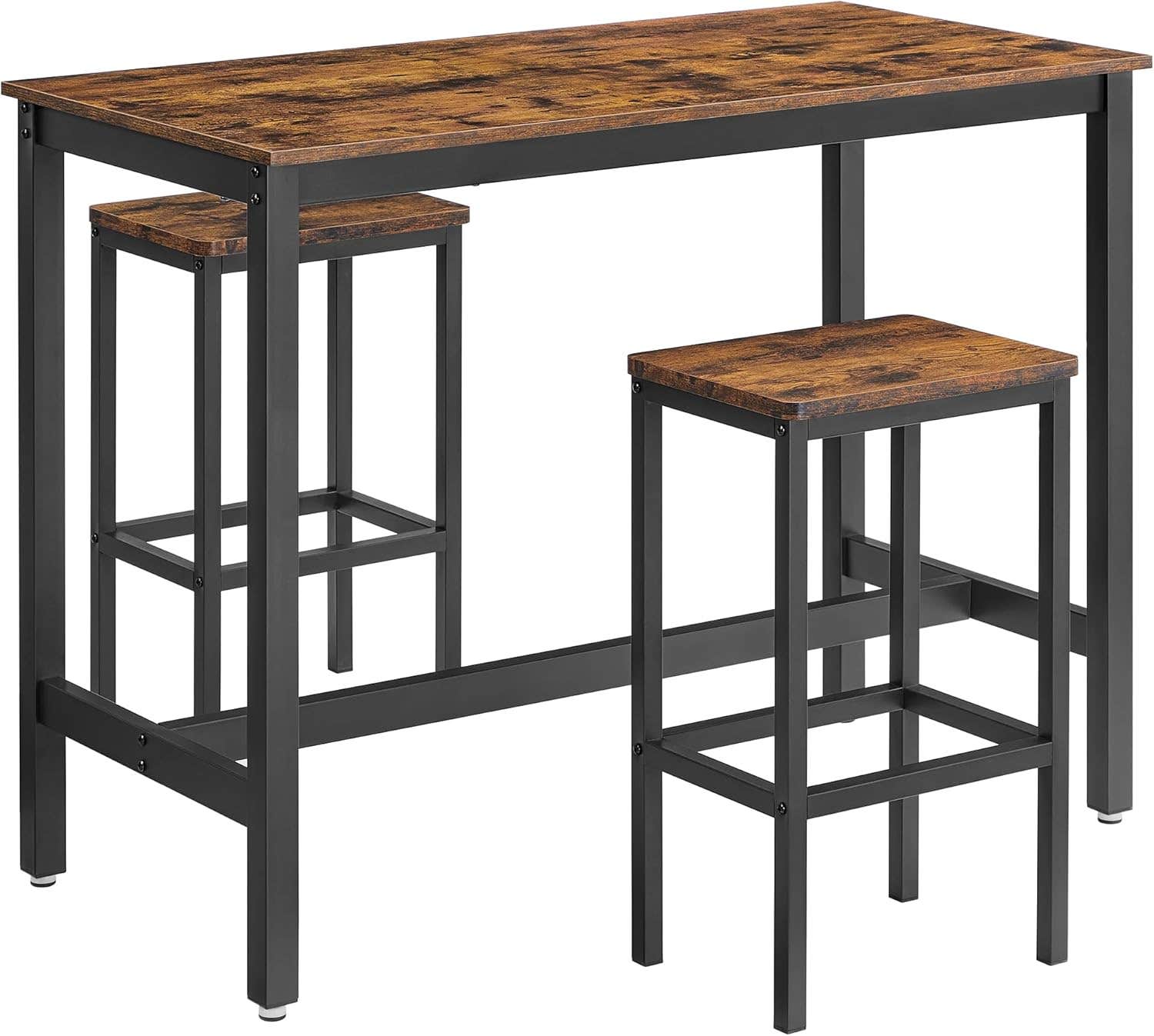 Vasagle Alinru Bar Table Set - 2 Bar Stools, Breakfast Bar & Kitchen Counter Set - Industrial Rustic Brown Lbt15X