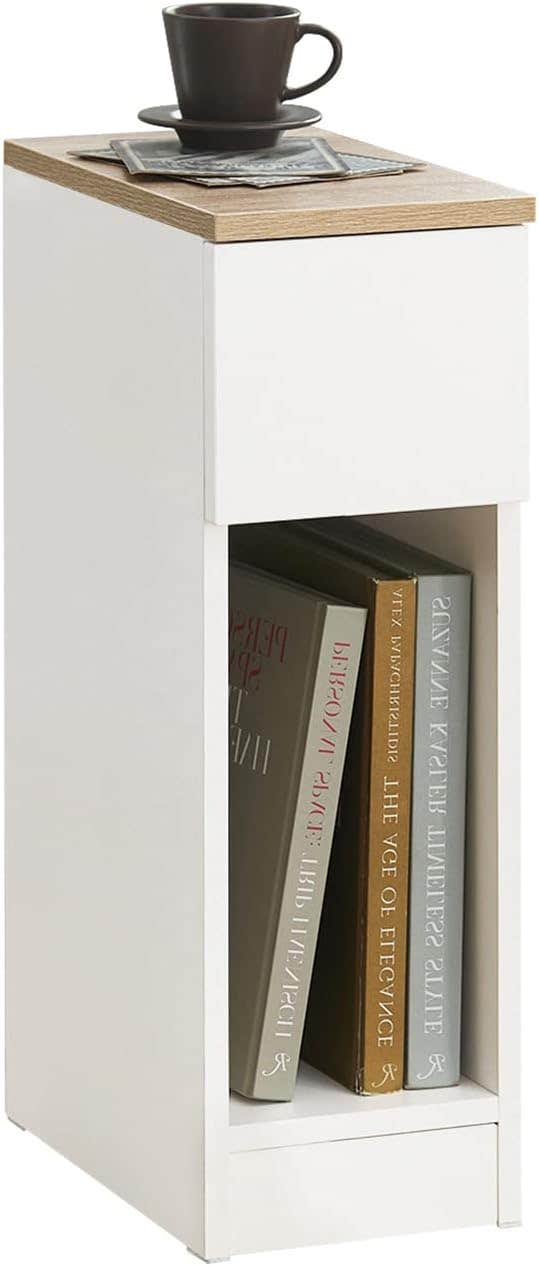 SoBuy FBT111-WN Bedside Table with Drawer for Box Spring Bed Sofa Table Side Table Narrow Telephone Table Bedside Cabinet White W x H x D x H x D approx. 20 x 60 x 35 cm