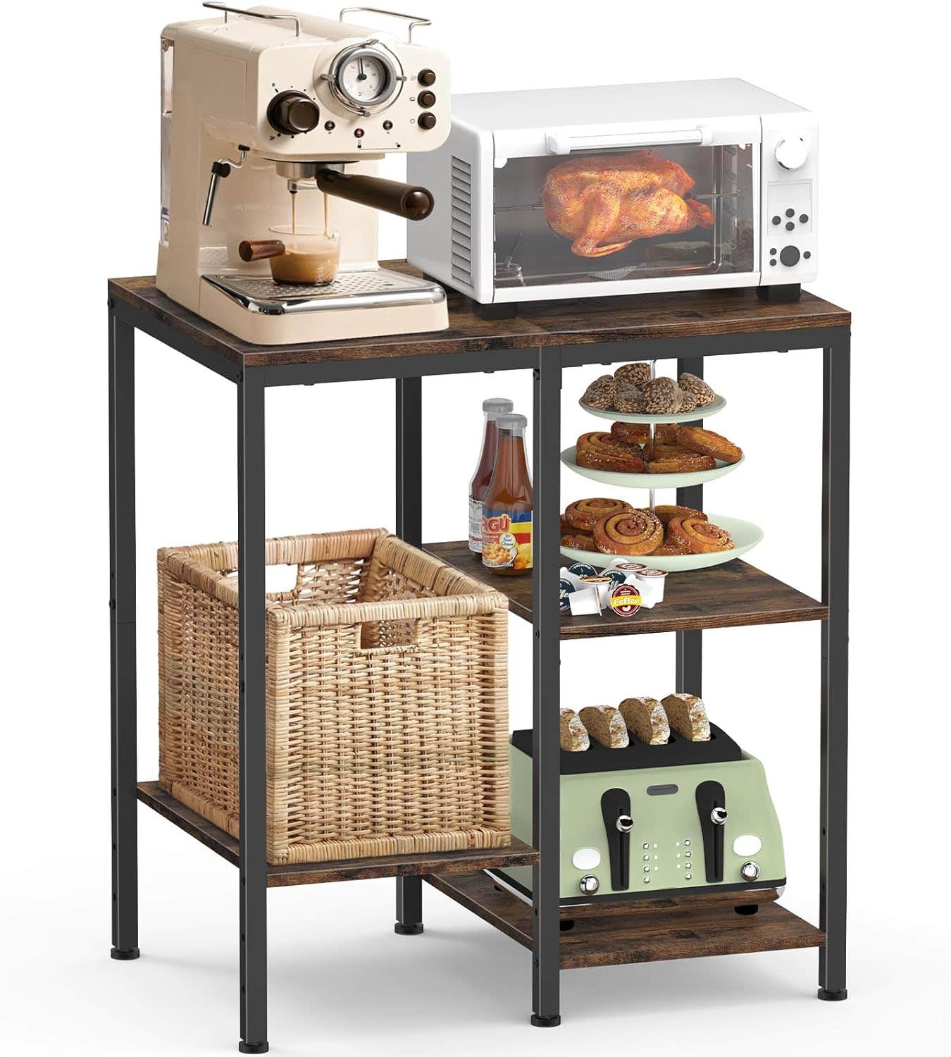 OGEMXU 4 Tier Bookshelf, Small Book Shelf Industrial Bookcase, Brown