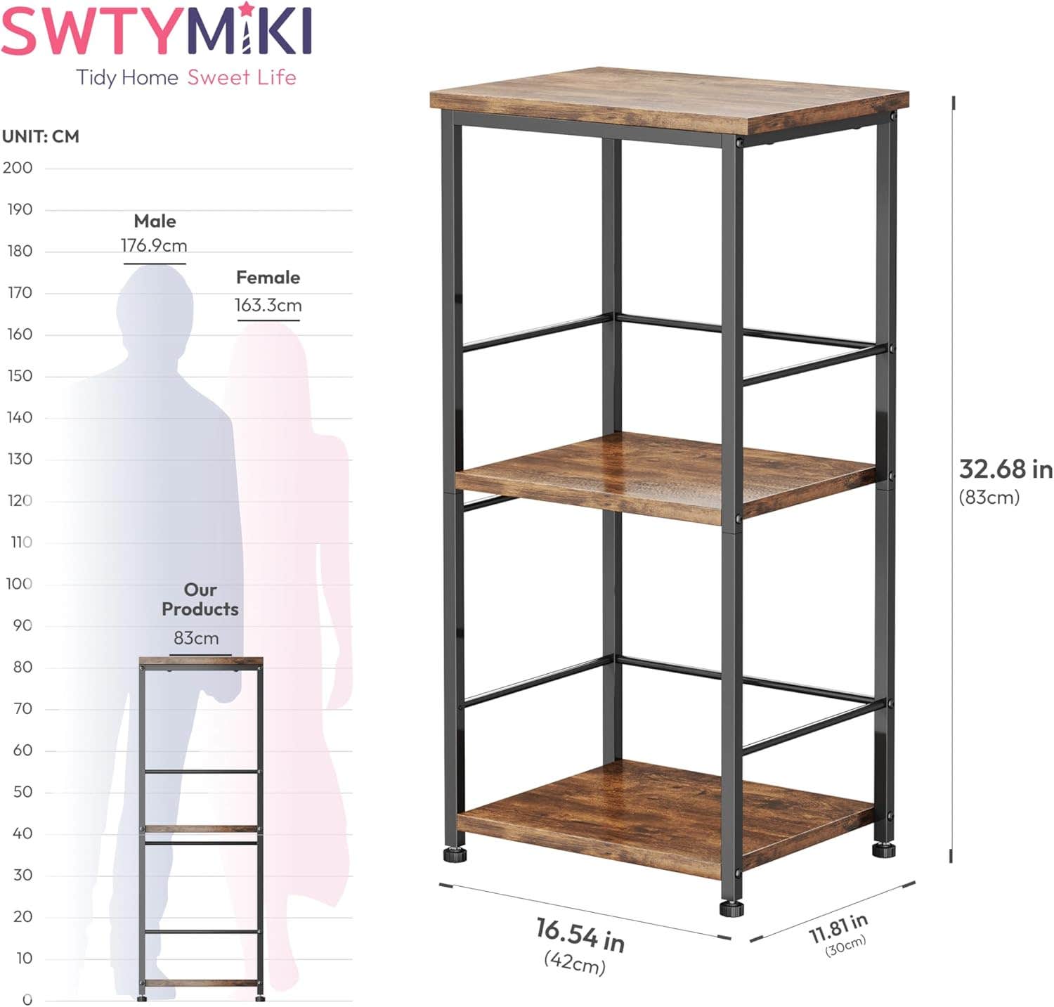 SWTYMIKI Farmhouse Coffee Bar Cabinet - Rustic Iron Wood Storage Stand