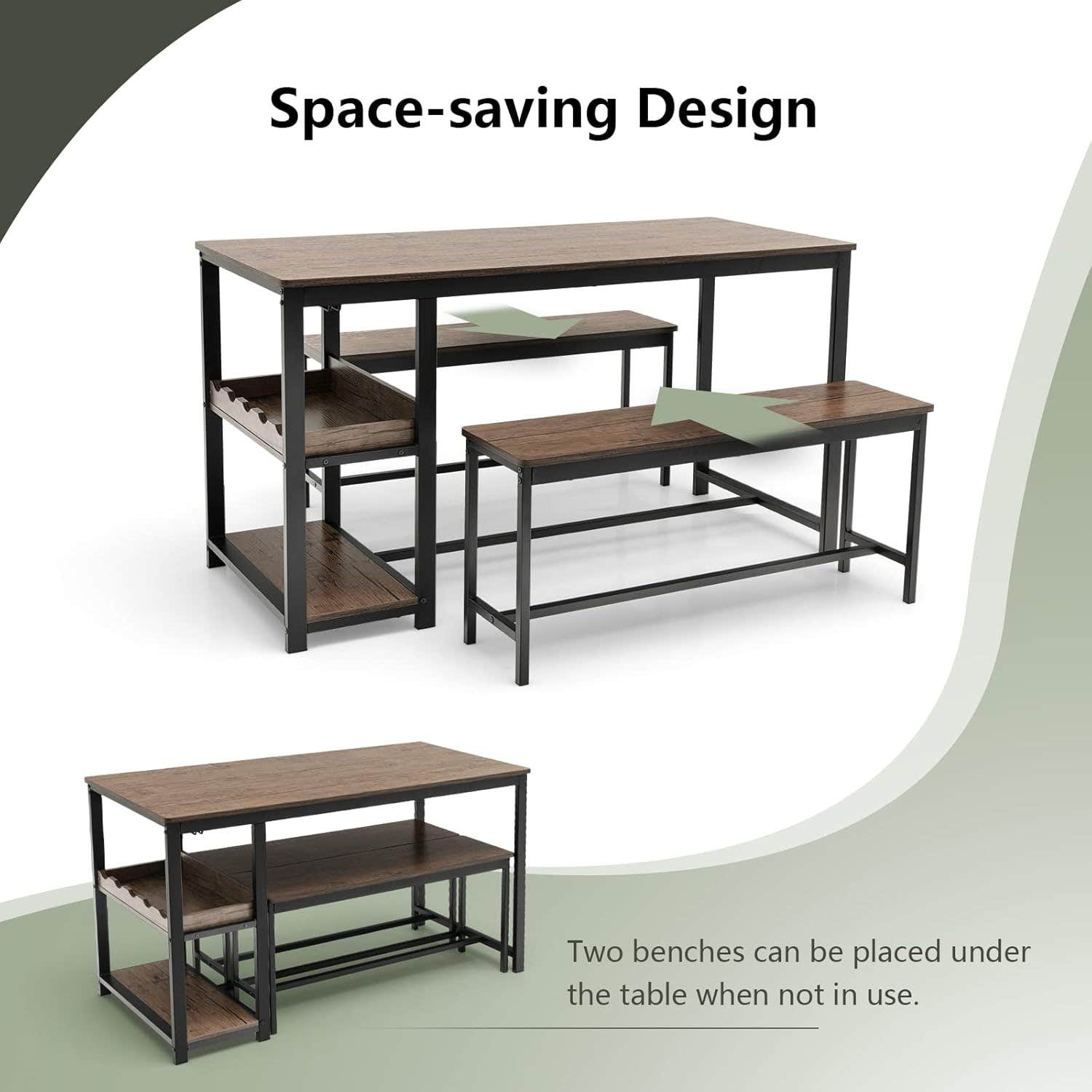 TANGZON 3-Piece Dining Table Set with Wine Rack & Storage Shelf