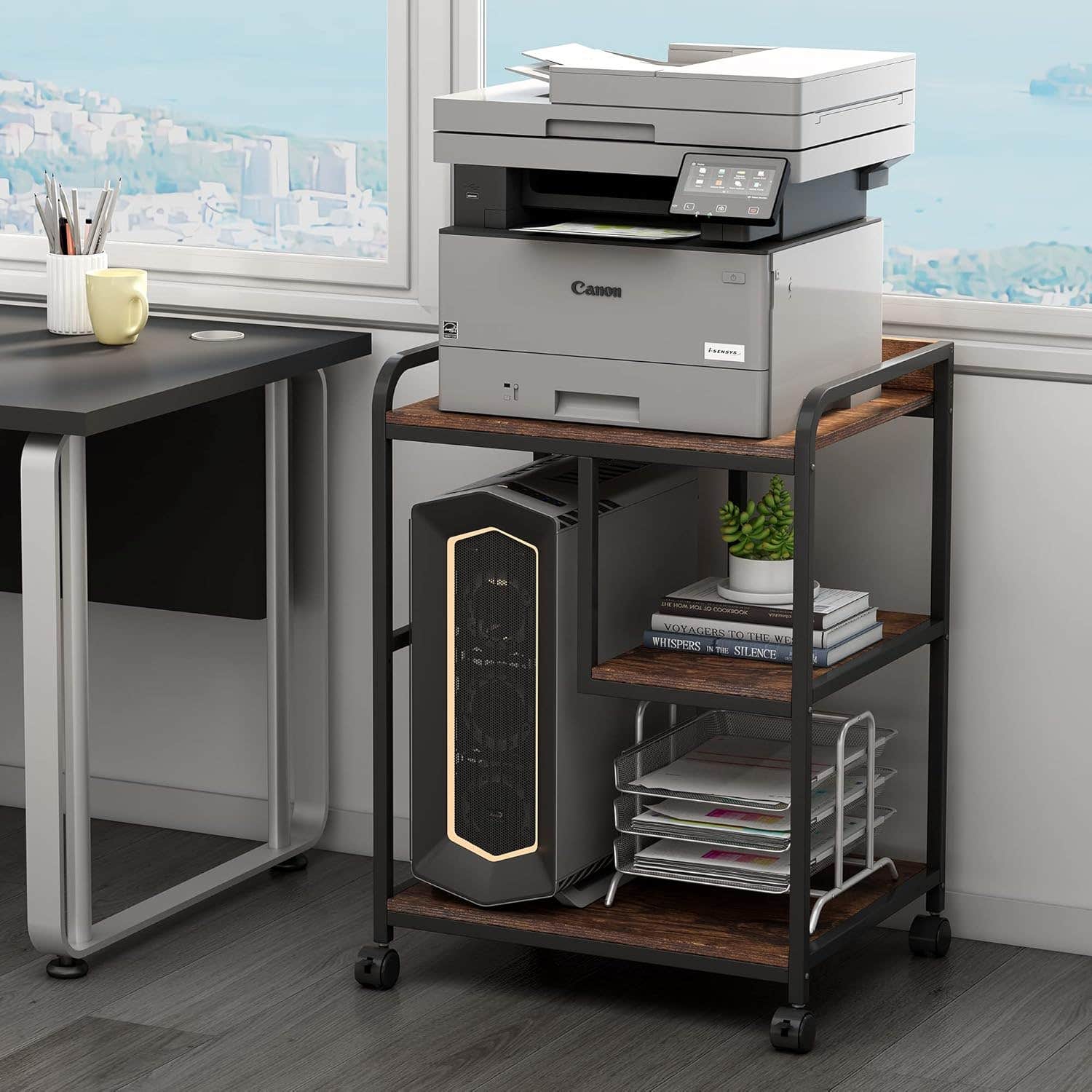 Fannova Large Printer Stand with Wheels, Rustic Brown - Storage & Organization