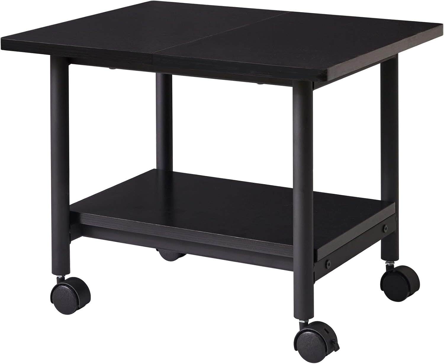 IBUYKE 2-Tier Under Desk Printer Stand with Wheels - Black Metal Storage Rack