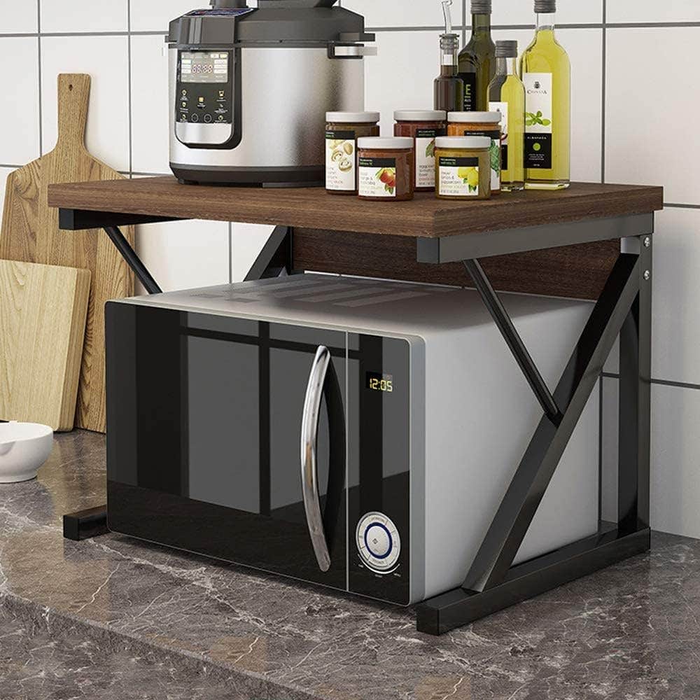 Menaka 2 Tier Microwave Oven Shelf Stand for Countertop - Wood/Metal Desktop Printer Rack