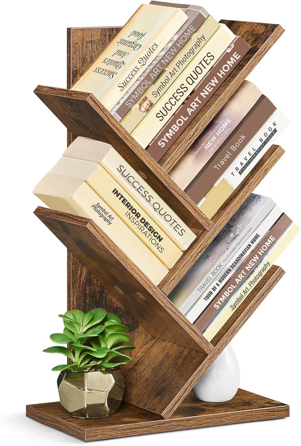 VASAGLE 5-Tier Tree Bookshelf, Rustic Brown Corner Shelf for Bedroom, Living Room, Home Office