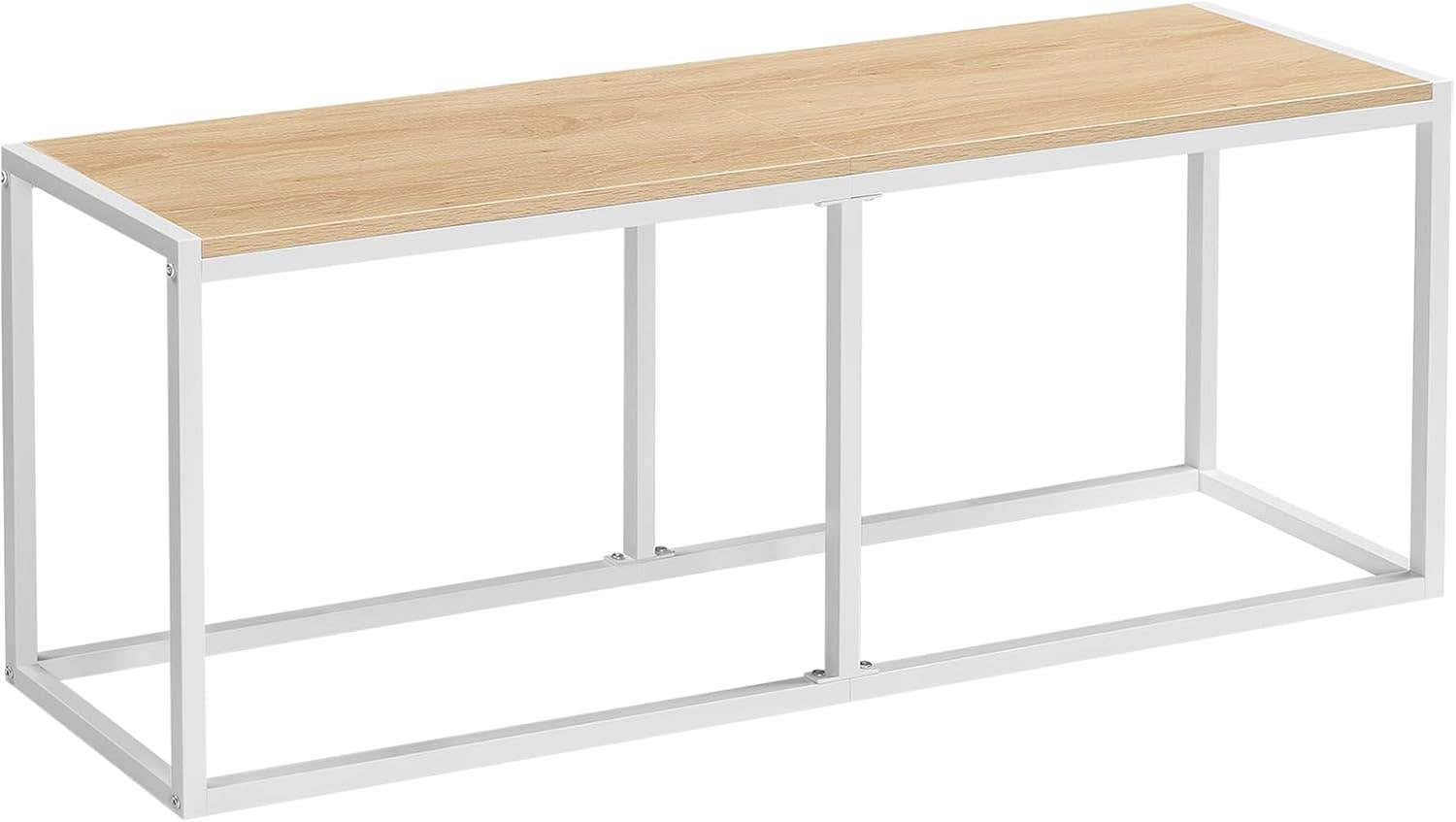 HOOBRO Dining Bench, 47.2 Inch Table Bench, Industrial Style Kitchen Bench, Steel Frame, Easy to Assemble, for Kitchen, Dining Room, White and Natural WN12CD01