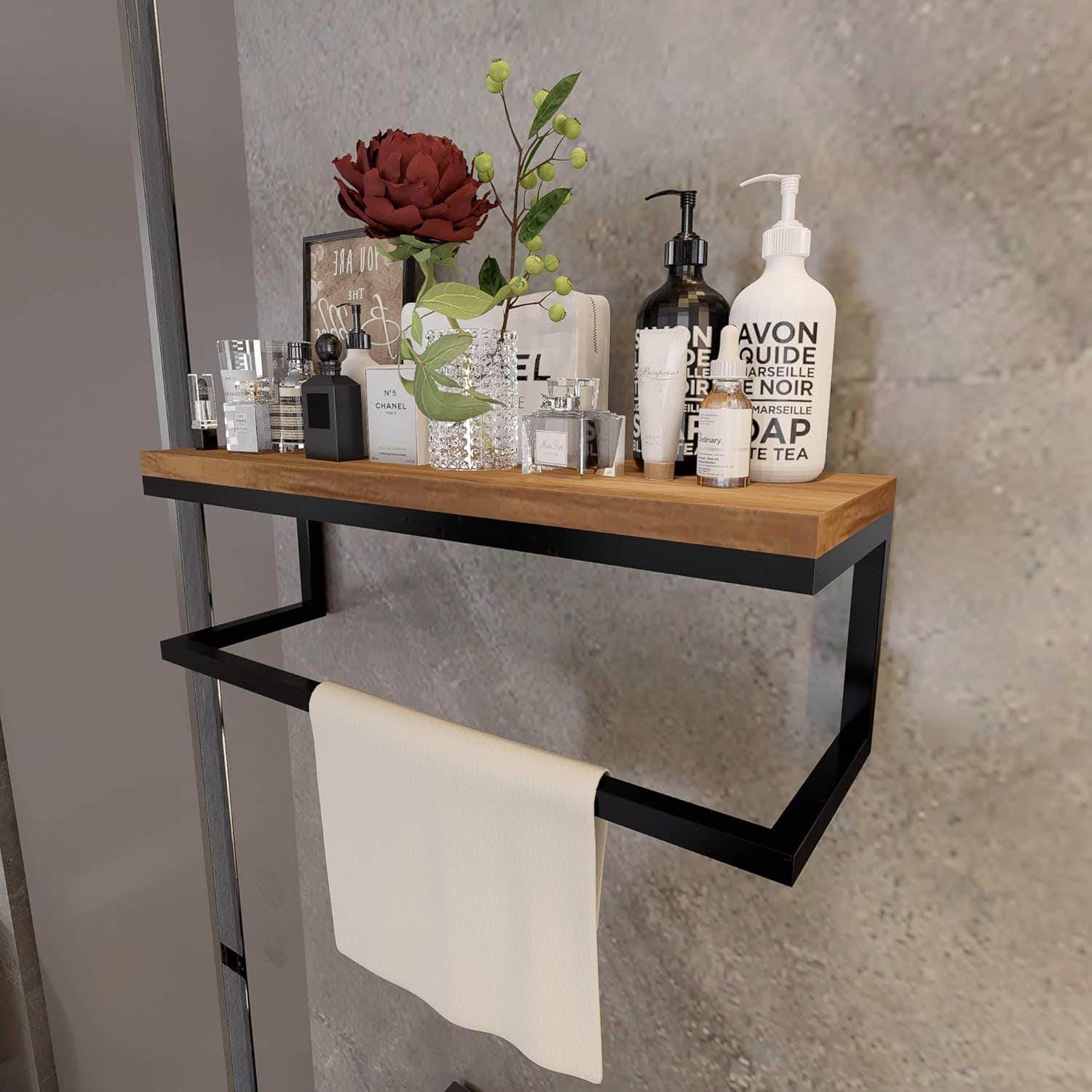 CASAMUDO Wallmount Storage Shelf - Walnut Bathroom Shower Organizer