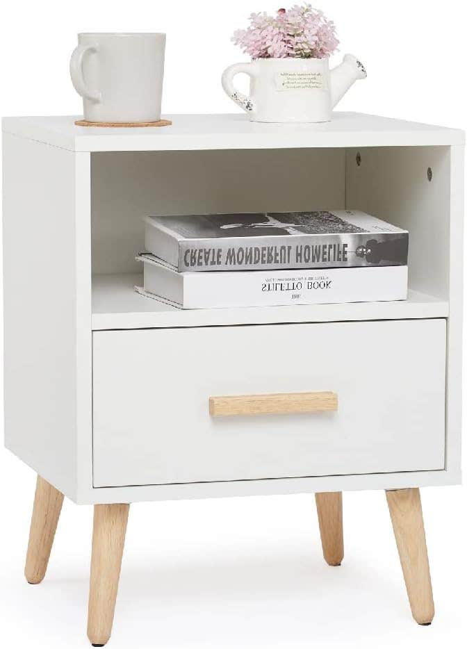 Mondeer White Bedside Table with Drawer and Shelf, 40x30x51cm - Bedroom Nightstand