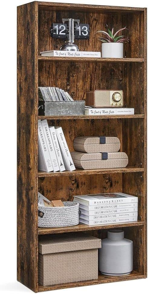 VASAGLE Bookshelf, 5-Tier Bookcase, Storage Shelving Unit, Display Shelf with Open Compartments, Adjustable Storage Shelves, for Living Room, Home Office, Bedroom, Rustic Brown LBC165X01