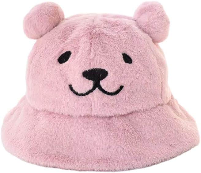 Women's Cute Bear Faux Fur Bucket Hat – Plush Winter Fisherman Hat