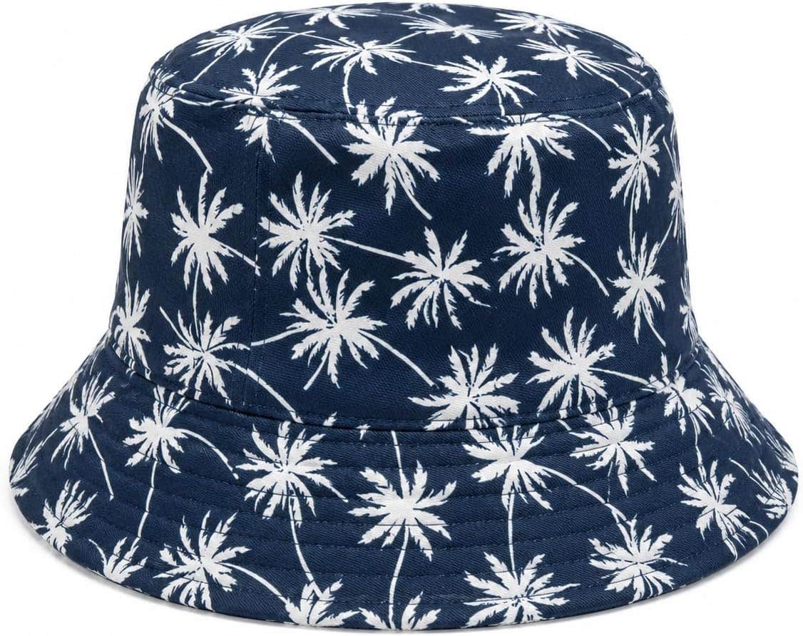 Reversible Palm Trees Bucket Hat, Blue/White Unisex Fashion