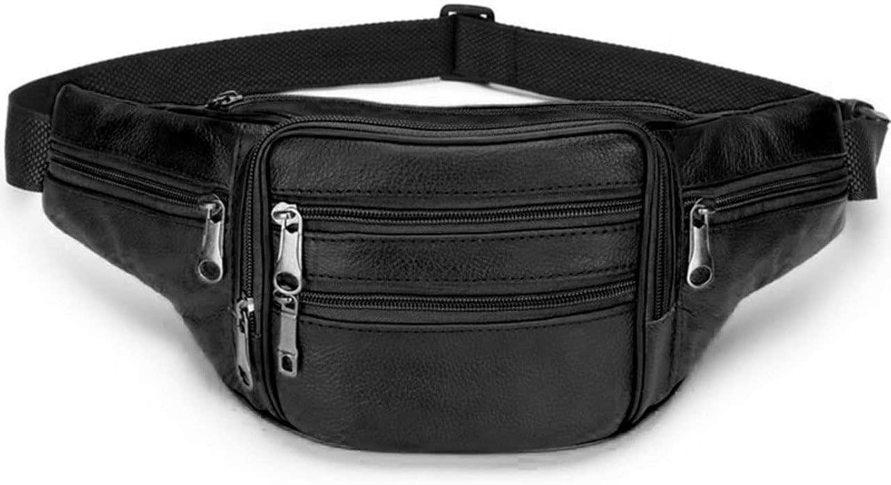Men's Genuine Leather Waist Bag with Multiple Pockets & Adjustable Strap