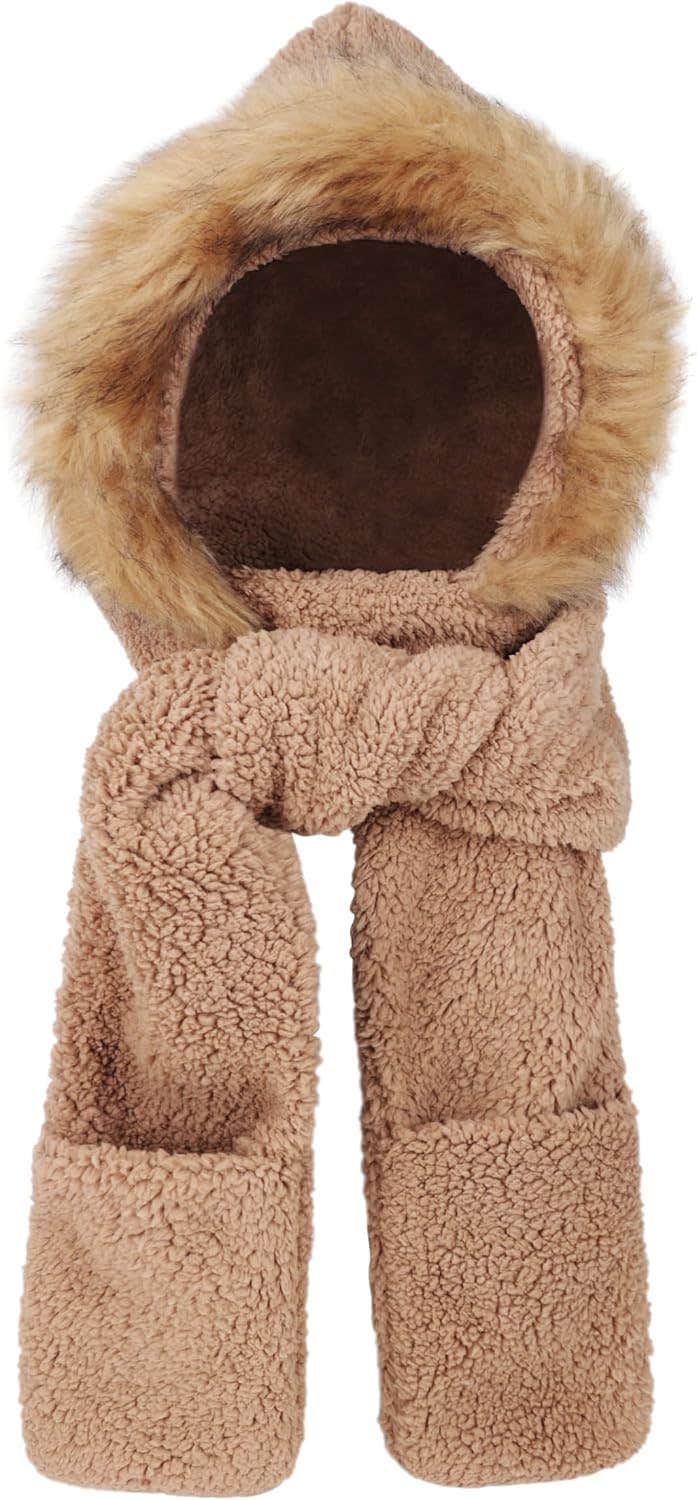 Aiphamy Winter Faux Fur Hooded Scarf Set for Women
