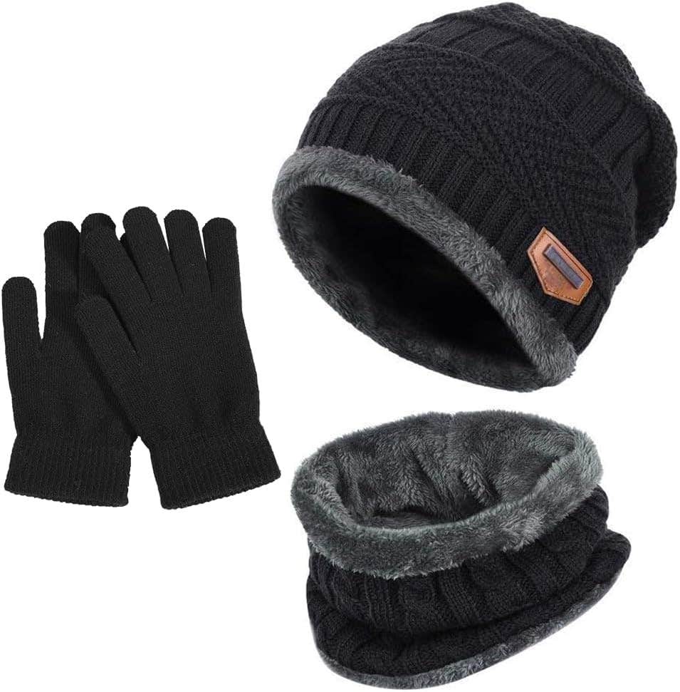 Kyowoll Winter Hat and Scarf Set - Knitted Beanie with Fleece Lining