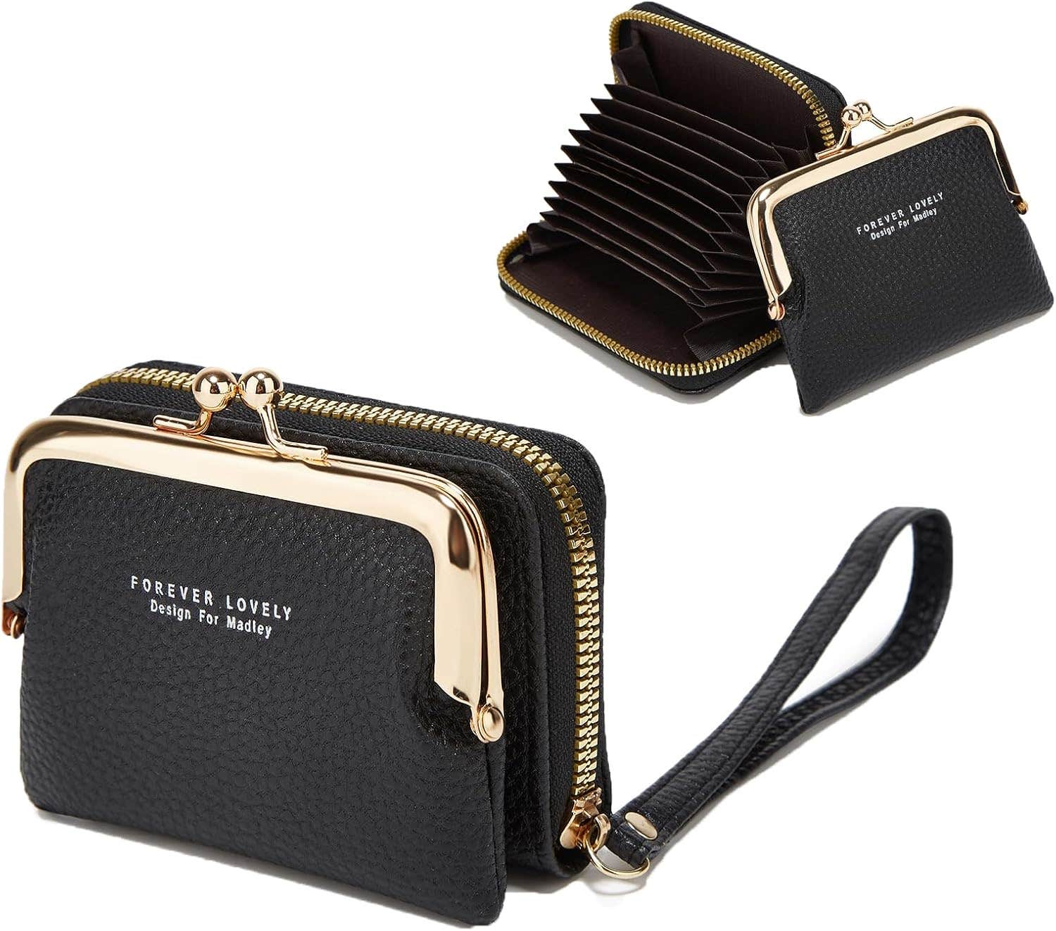 Ashioup Detachable 2-in-1 Credit Card Holder Wallet & Coin Purse, Black-2 PU Leather Zipper Wristband