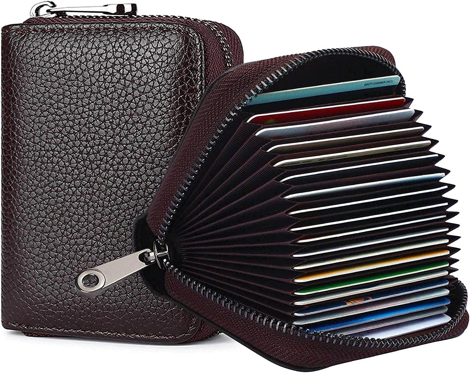 SANMUGEED RFID Protected Brown Leather Multi-card Organizer Wallet for Women