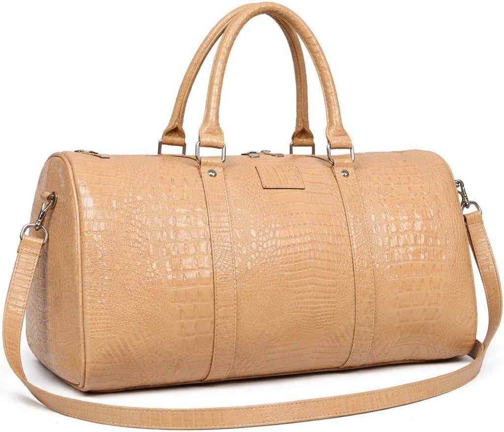 Generic Leather Travel Gym Duffel Bag | 34.9L Capacity | Beige | Adjustable Shoulder Strap